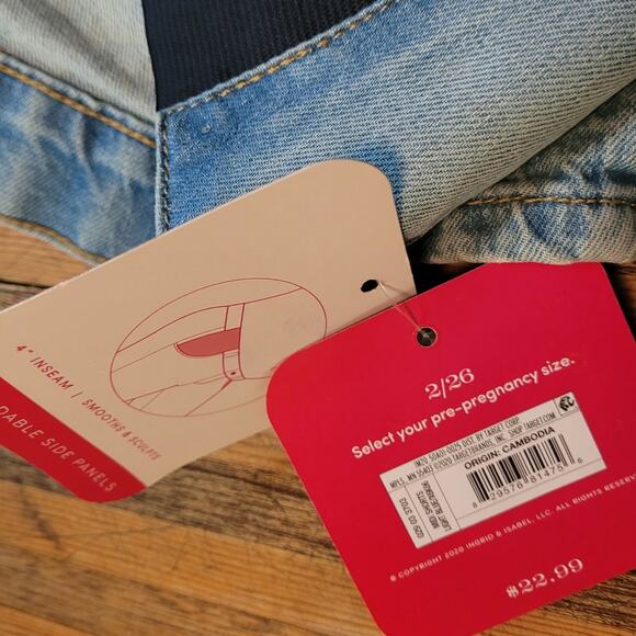 Isabel Maternity Denim Shorts - Sz 2 - Elastic Side Panels 4" Inseam Minimalist - Picture 8 of 8